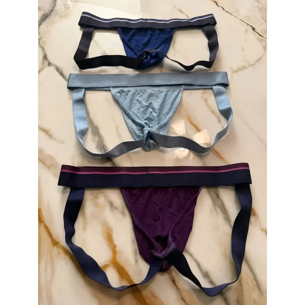 NEW Set Of 3 Obviously Apparel Mens PrimeMan Jockstrap Blue Purple Size Large